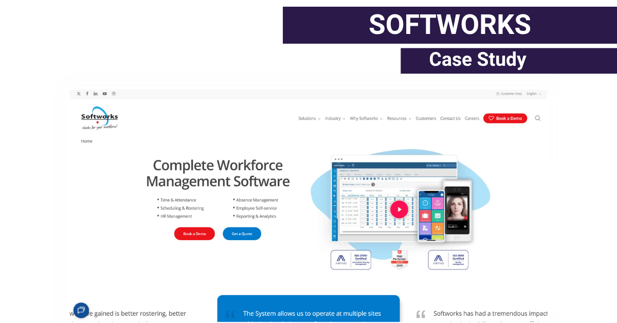 Softworks website development case study cover image.